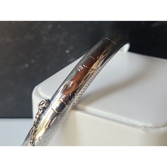 Sterling Silver 925 Etched Hinged Bangle Bracelet Vintage, READ Description - Picture 10 of 10